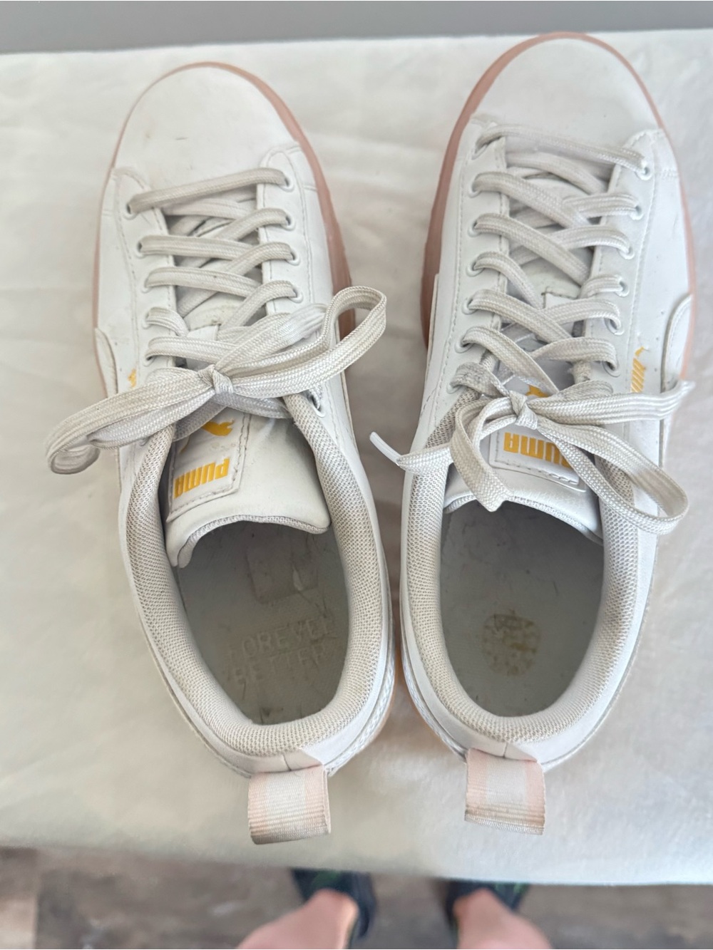 Puma White Sneakers with Pink Gum Outsole